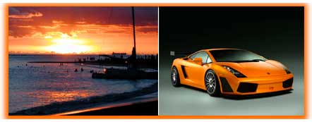 Orange sunset and orange sports car