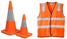 Safety orange traffic cones and vest