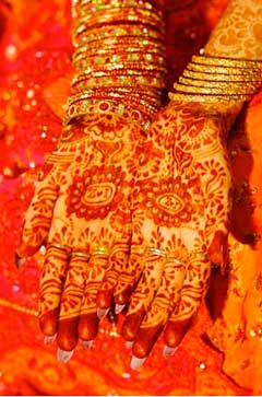 red henna and wedding dress